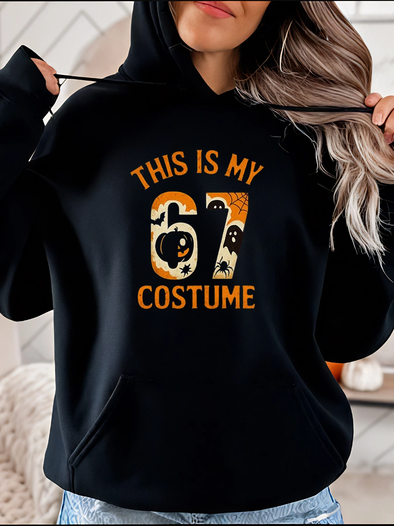 

Halloween Hoodie This Is My 67 Costume Pumpkin Ghost Print Women's Casual Sweatshirt Party Outfit for Adults