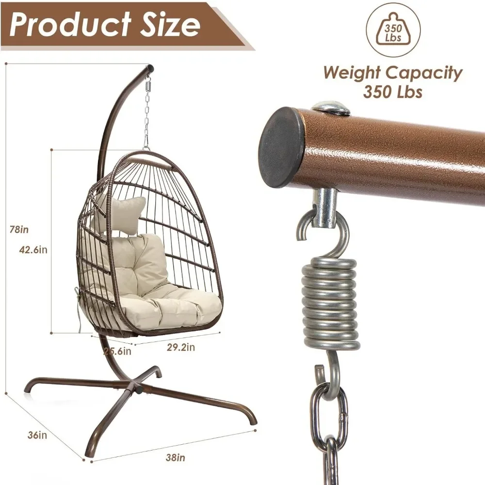 Swing Egg Chair Indoor Outdoor Patio Wicker Hanging Chair with Stand All Weather Egg Hammock Chairs with Cushions Swinging Chair image 6