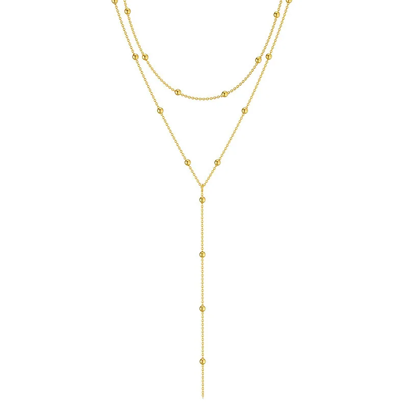 Fashionable and minimalist geometric tassels, round beads, collarbone, multi-layer temperament, creative long necklaces