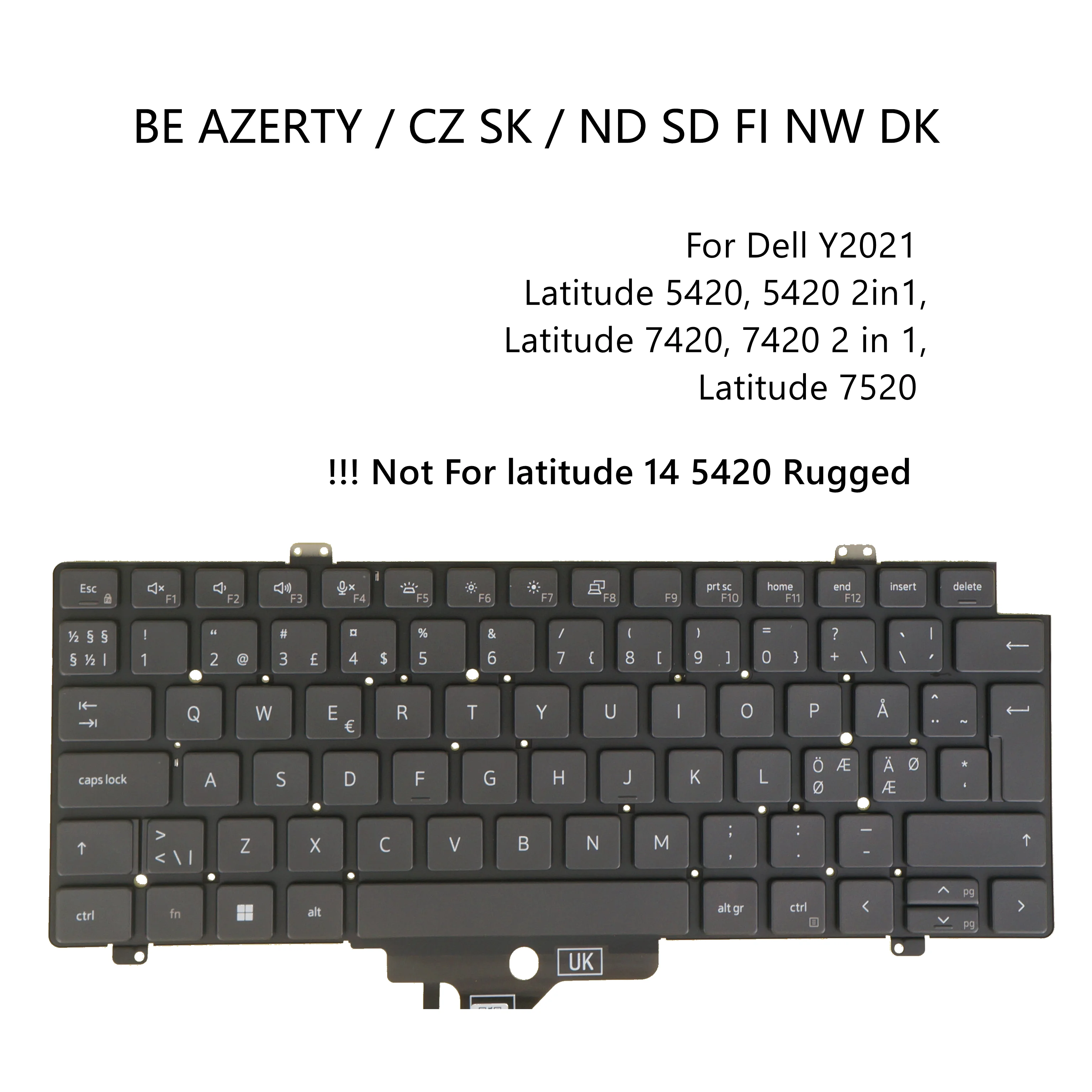 

Backlit Keyboard for Dell Latitude 5420, 5420 2in1, 7420, 7420 2 in 1, 7520, 0NDWNG 0P7W6V 0NGXCH Belgian Nordic Czech Slovak