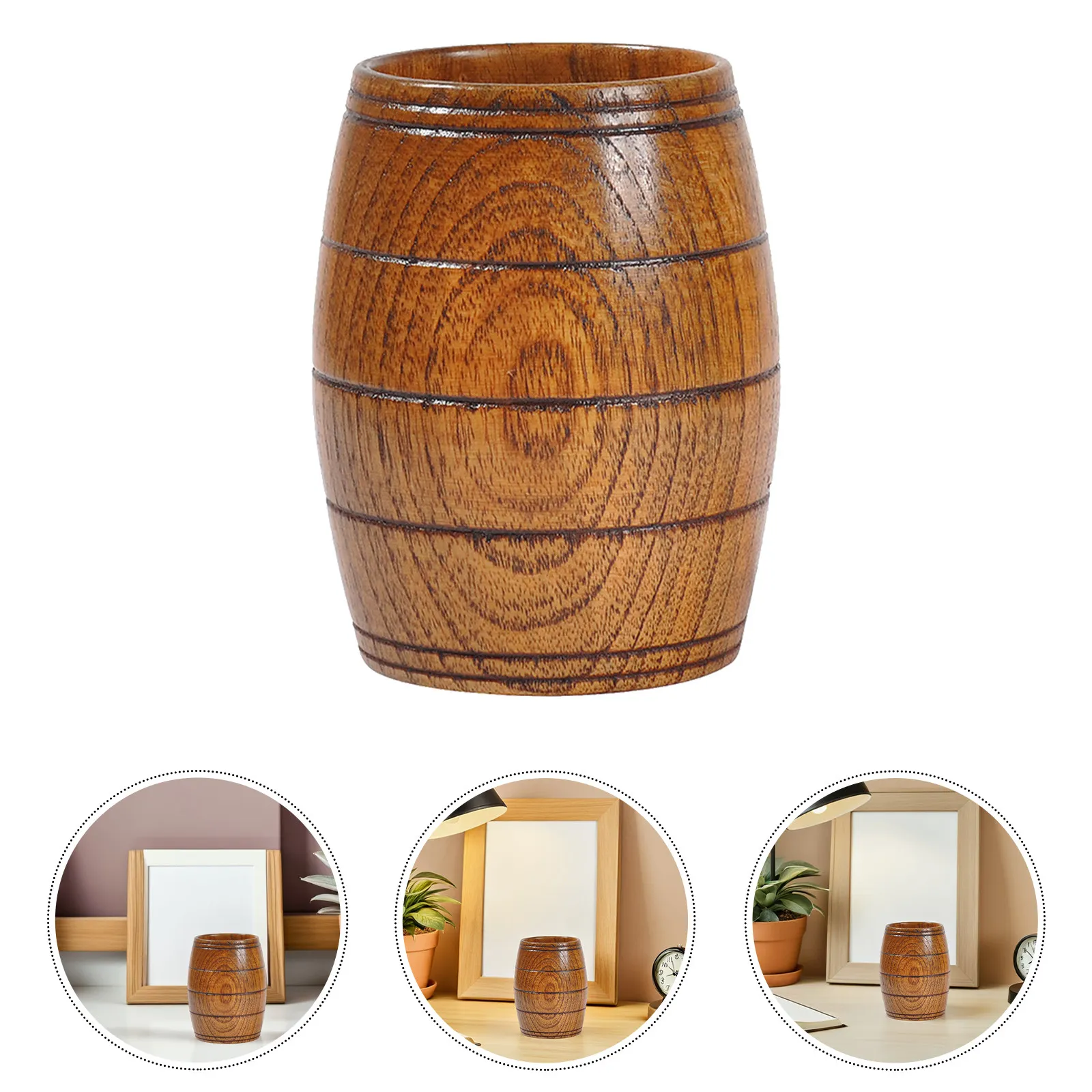 Wooden Beer Barrel Cup 175Ml Premium Natural Wood Coffee Mug for Home Office Cafe Restaurant Drinking Tea Milk Juice Water