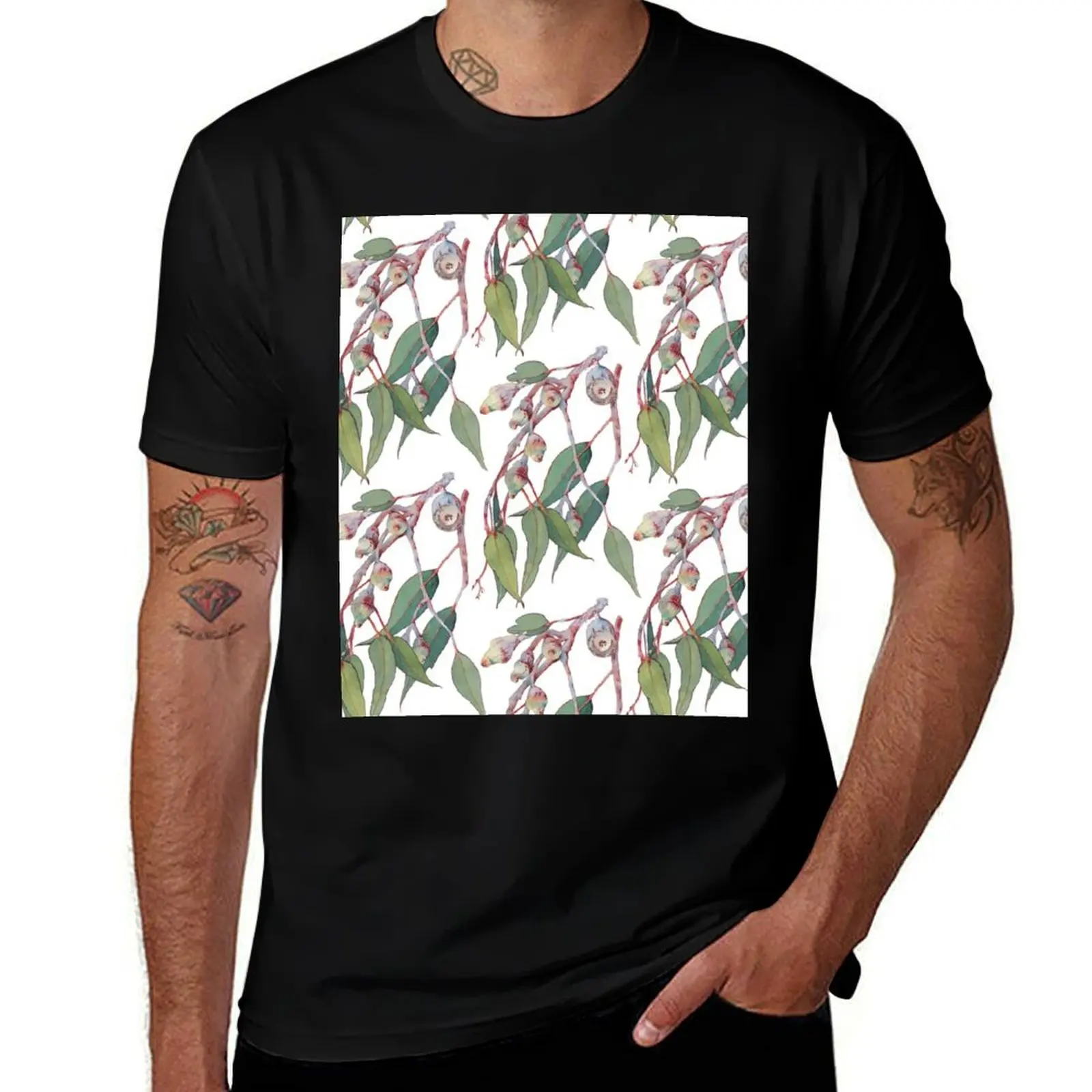 Australian native eucalyptus tree branch watercolour T-Shirt Functional Casual Short Sleeve Tee T-Shirt