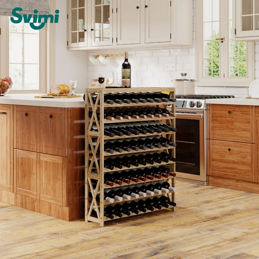 Solid Wood Wine Storage Racks with Tabletop, Free Standing Floor Wooden Wine Rack, Premium Wine Storage Rack Display and Organiz