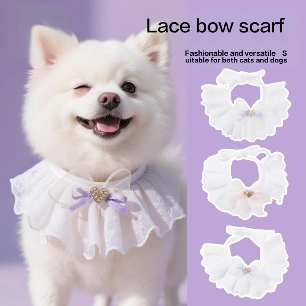 

Cat bib cotton bow lace pet scarf cat and dog scarf accessories cat tie cat and dog beauty decoration products in stocks