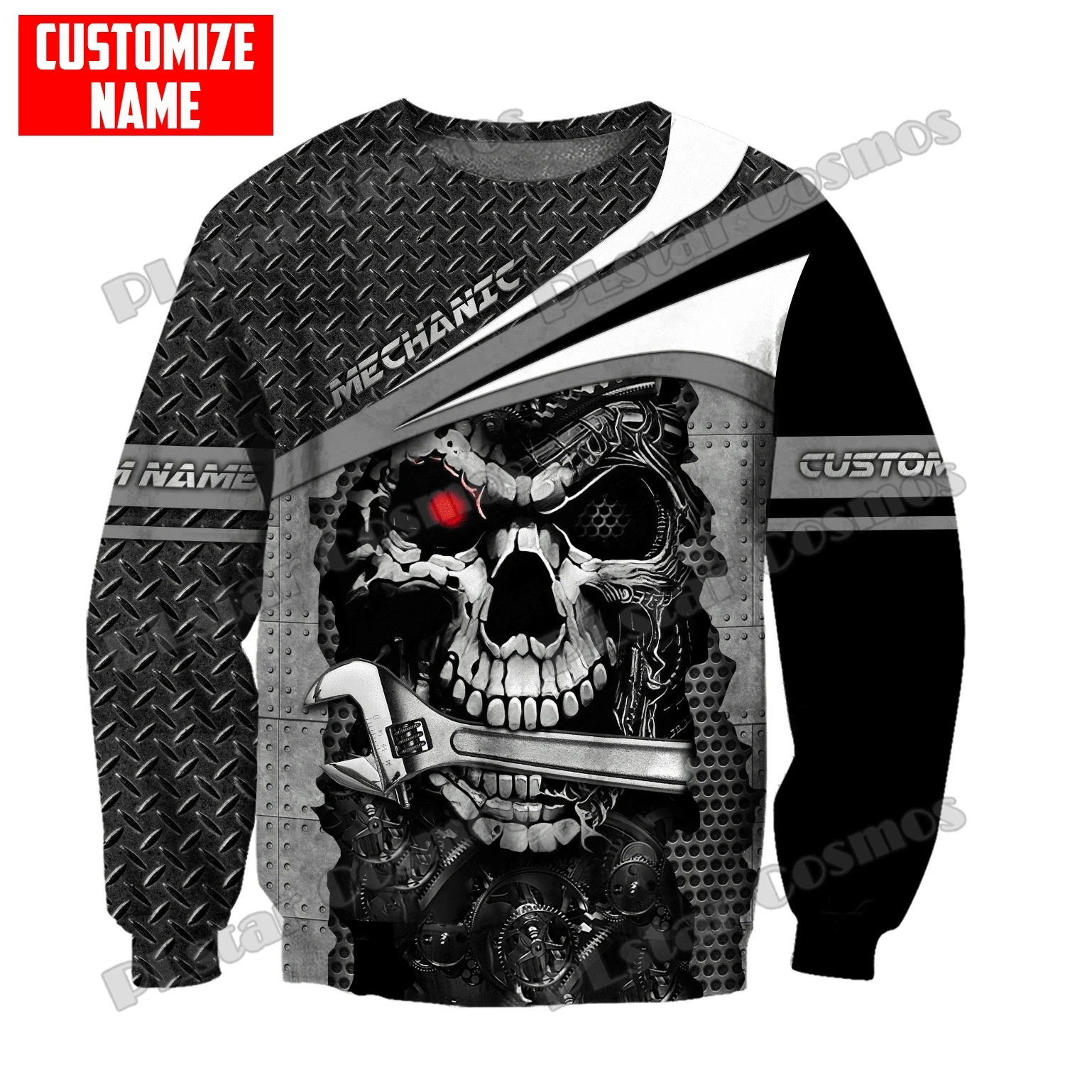 Custom Name Mechanic Skull Metal Pattern 3D Printed Men's Hoodie & Sweatshirt Autumn Unisex Streetwear Casual zip hoodies DK598