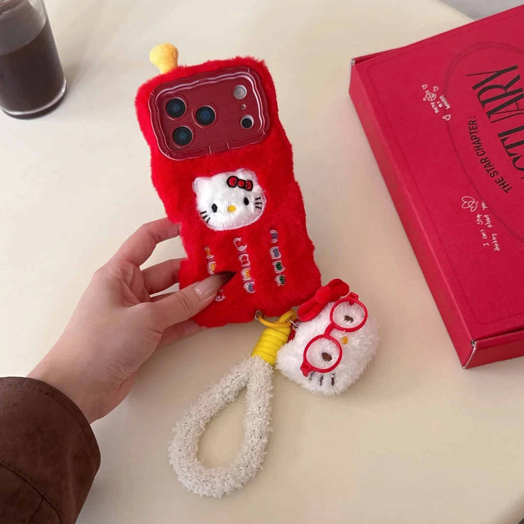 

Creative Antenna Telephone Plush Red Phone Silicone Phone Case for iPhone 17Pro Max 16 15 14 Pro Max Lovely lanyard soft Cover﻿﻿