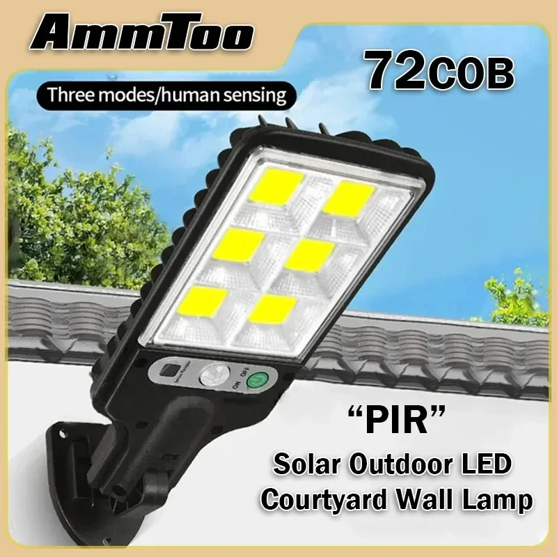 AmmToo 72COB Solar Outdoor Led Courtyard Wall Lamp Human Body Induction Garden Terrace Garage Door Street Lamp 616B