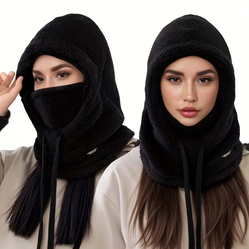

Winter Warm Hooded Scarf Plush Face Mask Ear Protection Thick and Warm for Skiing Cycling Outdoor Sports and Extreme Weather