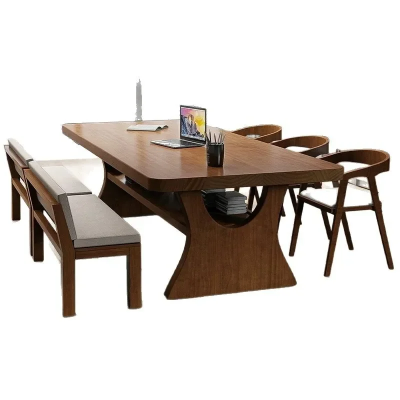 

Nordic solid wood desk complete set of double-layer desk and chair living room long learning to living room computer