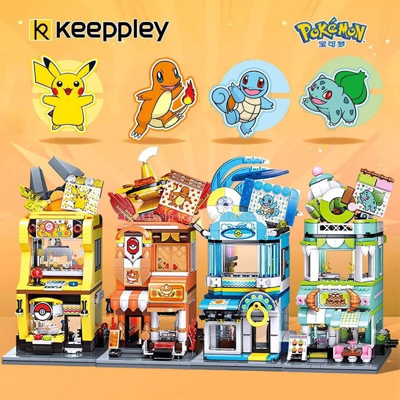 Keeppley Pokemon Pikachu Building Blocks Street View City Hot Pot Restaurant Model  Assemble Bricks Set Decor Ornament Gift