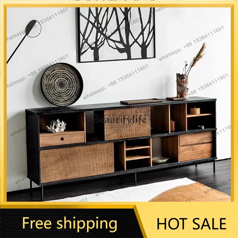 Best Sellers Vintage Style Teak Wood Wall-Mounted Storage Cabinet Living Room Wooden Furniture Light Luxury Style Entryway Cabin