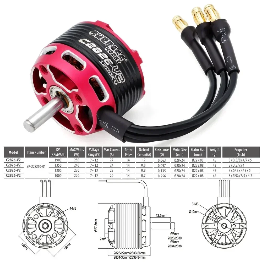 Surpass Hobby Outrunner Brushless Motor C2822 2826 2830 2834 2838 V2 for RC Fixed-wing Quadcopter Drone Airplane Glider Aircraft