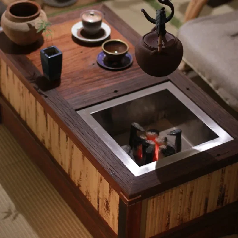 Cuenco de fuego 7T, tatami de madera, estufa de carbono, mesa de té, tatami chino multifuncional, mesa de té, ventanal, mesa kang kang ji corta