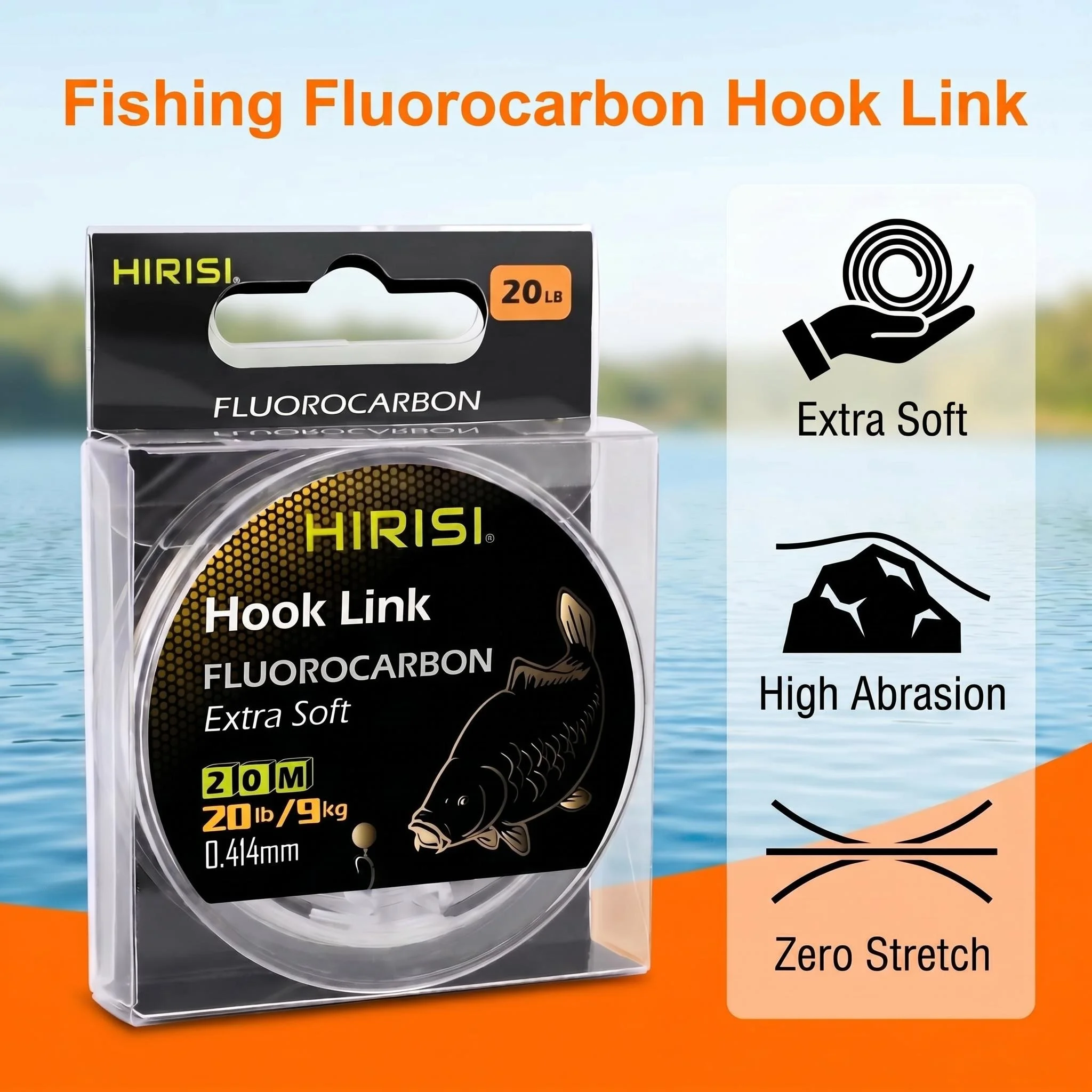 Hirisi 20M Karpfenangeln Supersteifer Fluorocarbon-Vorfachschnur für Karpfen-Chod-Rig Hochwertige Vorfachschnur 15/20/27/32LB