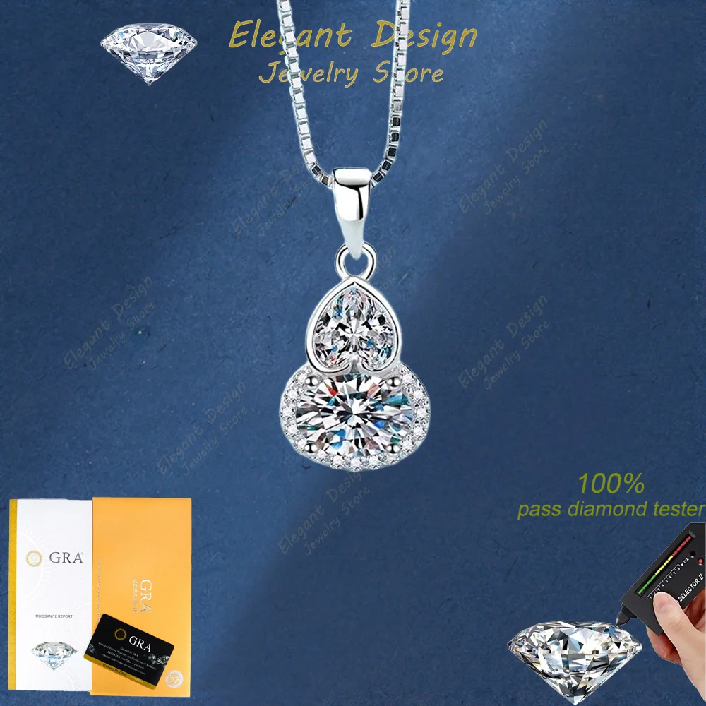 

Elegant Design 1.5 Carat Moissanite Gourd Shaped Pendant Necklace for Women, Classic PT950 Platinum Female Chain Wedding Jewelry