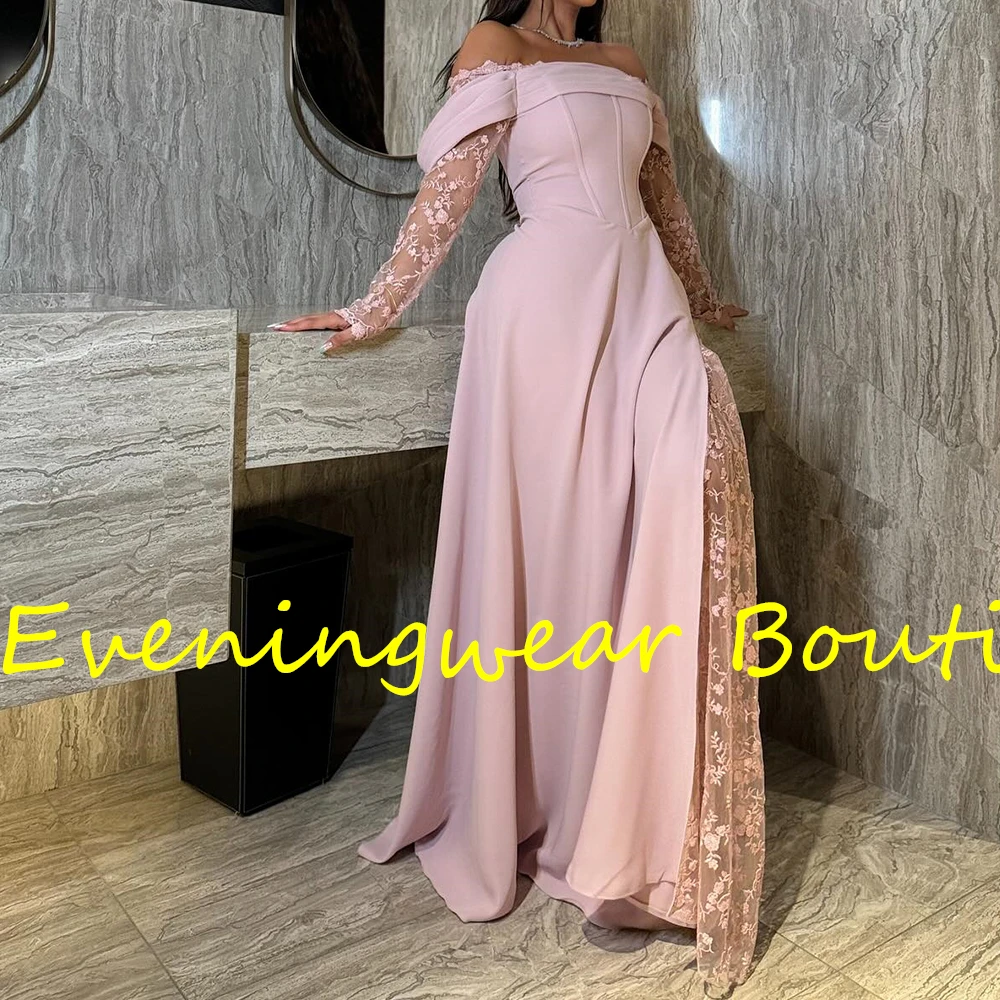 Customized Modern A-Line Floor Length Strapless Jersey Long Sleeves Pleats Evening Dress Fashion Photo Color vestidos para mujer