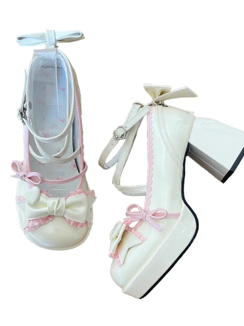 ส้นกลางกันน้ําแพลตฟอร์มLolitaรองเท้าBowknotน่ารักหวานญี่ปุ่น 7 ซม.รองเท้าเดียวผู้หญิงเค้กเจ้าหญิงสไตล์