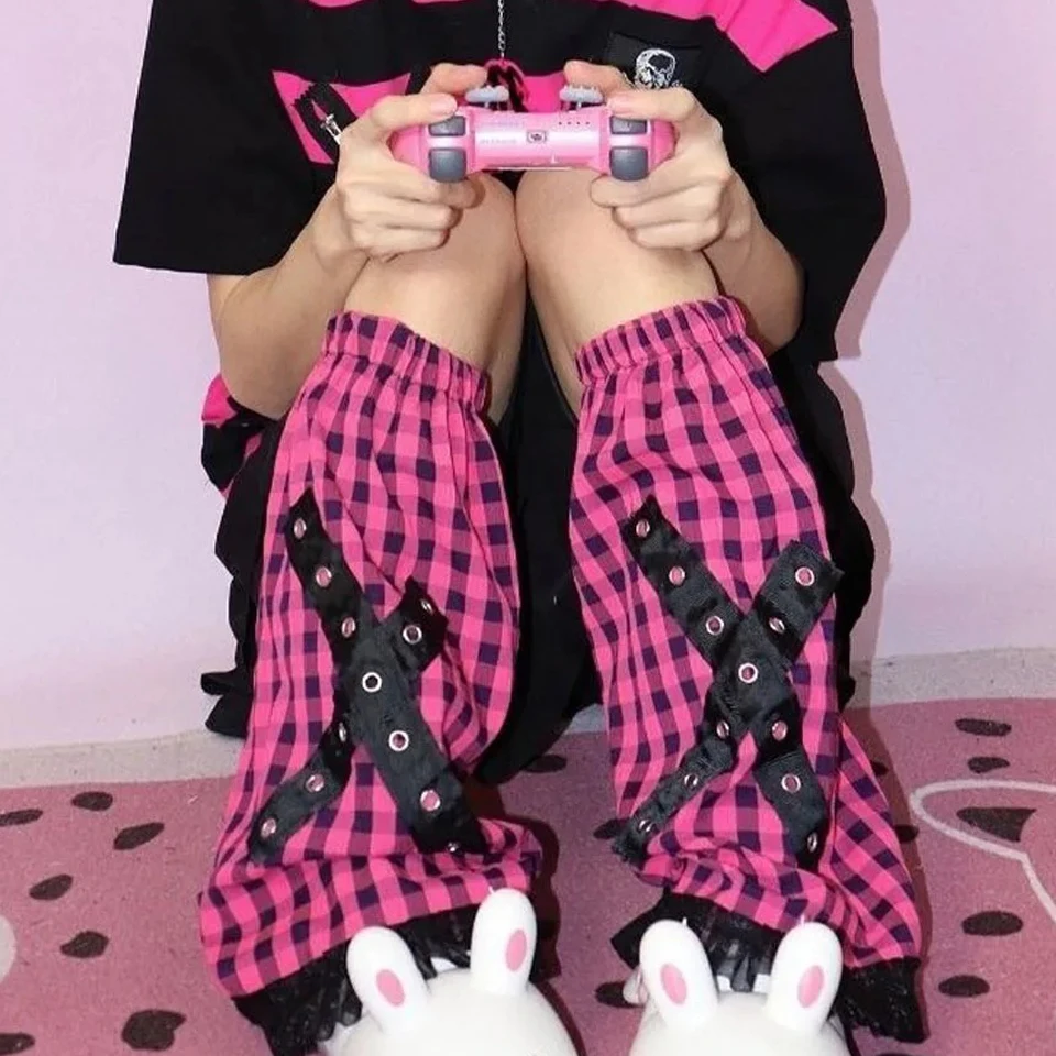 2024 Japanese Style Plaid Print Y2k Punk Leg Warmers Harajuku Cool Aesthetic Hip Hop Kpop Kawaii Fashion Leg Warmers