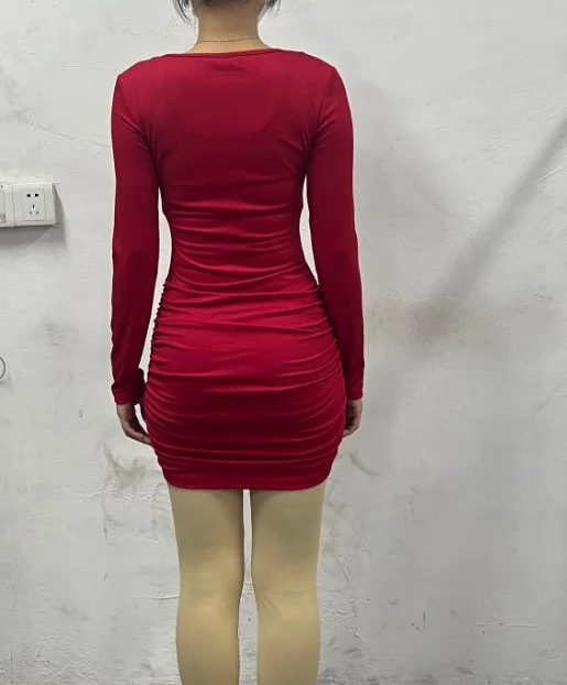 Vestido ajustado acanalado con cuentas de corazón hueco para mujer, vestidos sexys para mujer, moda informal, sólido, elegante, otoño, invierno,