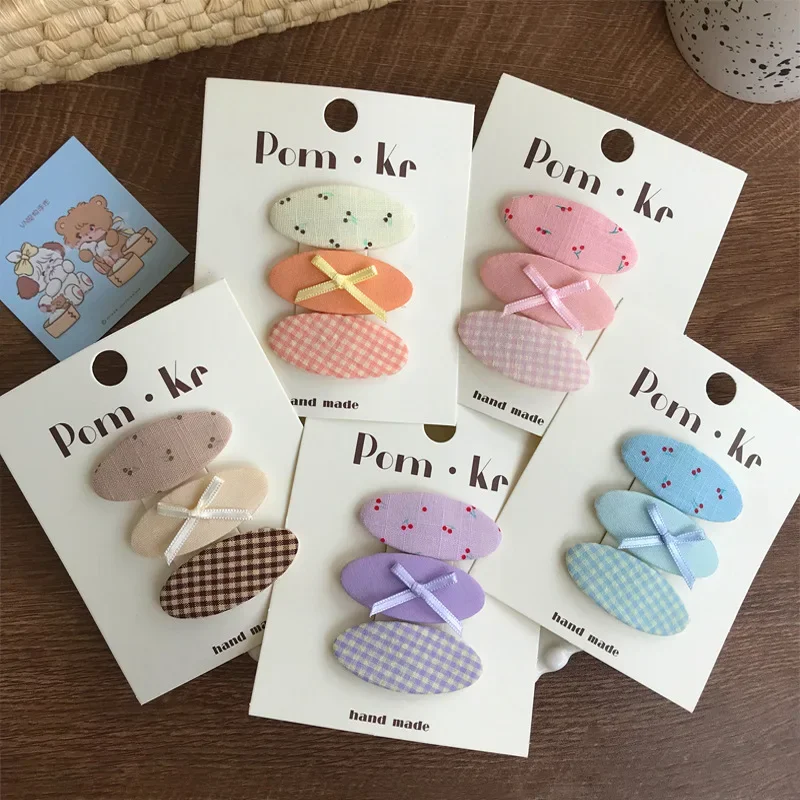 

3pc Sweet Cute Kids Girl Hair Clip Fashion Bow Cherry Plaid Style Hair Pin Lovely Fabric Bang Side Clip Kawaii Girl Headwear
