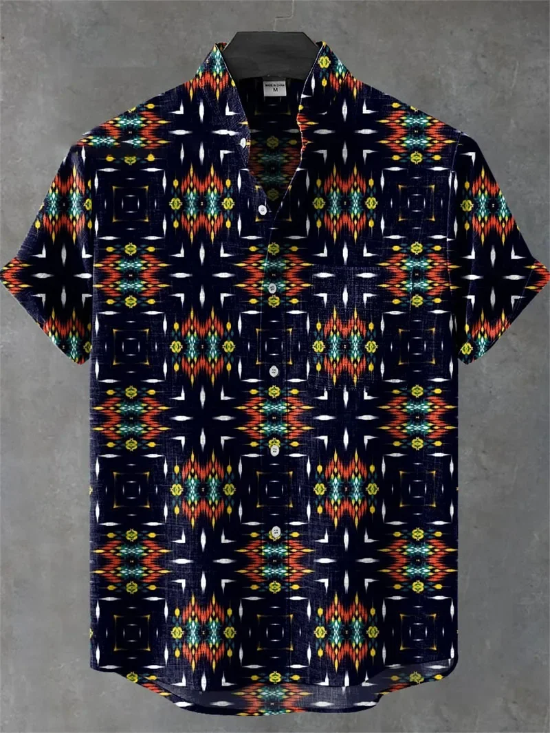 جديد الرجال العرقية نمط ثلاثية الأبعاد طباعة الأساسية قميص هاواي عطلة حفلة قميص الكتان التلبيب الشاطئ قمصان قصيرة الأكمام ملابس خارجية