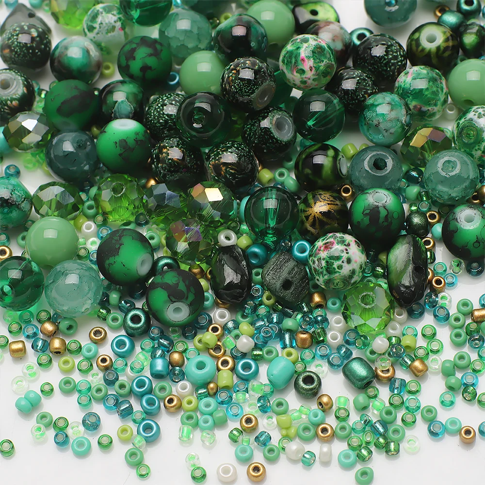 Cuentas redondas de cristal verde para hacer pulseras, collar, pendientes, anillo para manualidades artísticas, cadena de teléfono hecha a mano, 45g