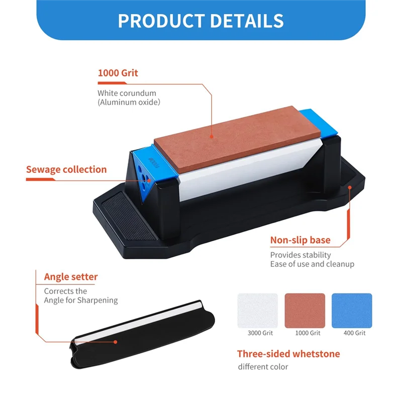 مجموعة حجر شحذ السكاكين من الدرجة A33Z، حبيبة ثلاثية الجوانب 400/1000/3000، مبراة سكاكين المطبخ مع دليل زاوية دقيق #3