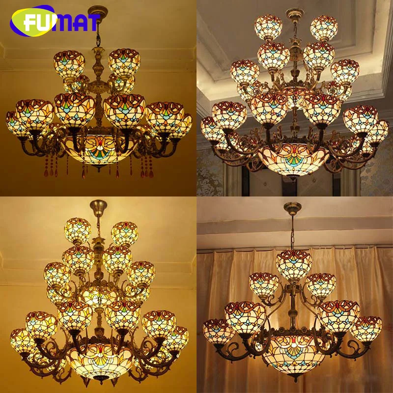 

FUMAT Tiffany stained glass yellow Baroque European chandelier hotel living room Dining room Villa Pendant lamp LED decor