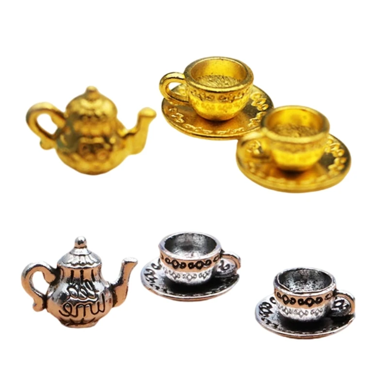 Dollhouses Pretend Play Toy Model Micro Scene Indoor Mini Teapot Saucer for Girl