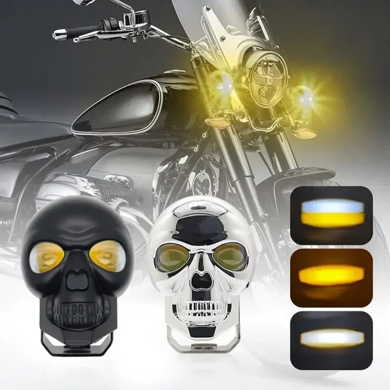 Motorcycle Aluminum Alloy Skull Headlight Skull Fog Lights Motorbike High Low Beam Lamp for Halloween Skull Decoration Headlamp - view 2