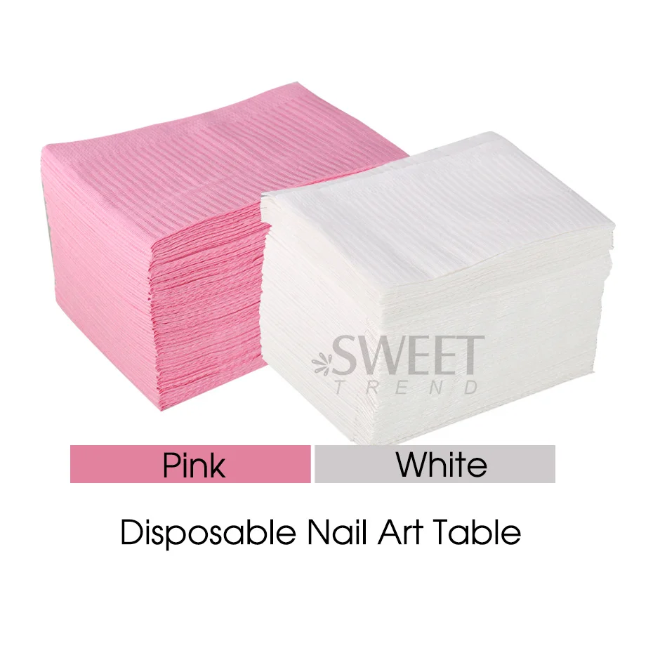 Almofadas limpas descartáveis, 20 peças, rosa, branco, tapete de mesa para arte em unhas, à prova d'água, almofadas de limpeza para esmalte em gel, manicure, toalhas de mesa, suprimentos