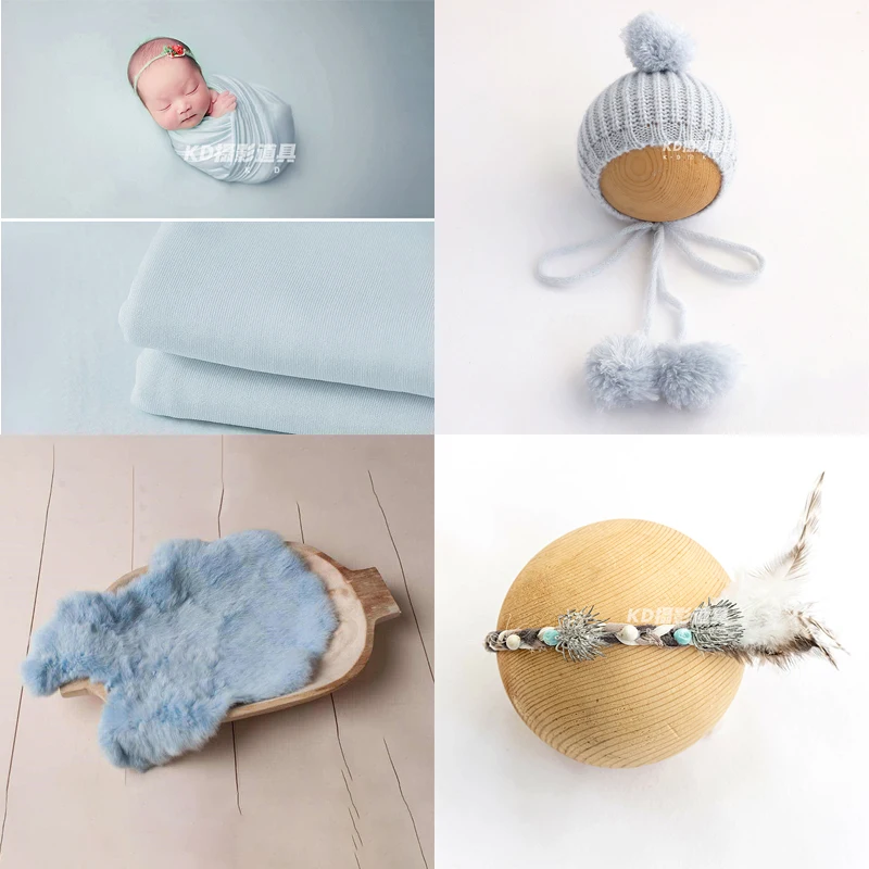 Newborn Photography Props Baby Soft Knit Wrap Infant Flower Headband Background Blanket Props Studio Shoot Photo Accessories