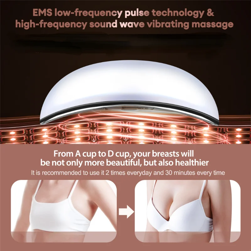 New EMS Pulse Breast Massager Breast Shaping Device Red Light Therapy Vibration Breast Enlargement Electric Chest Massager