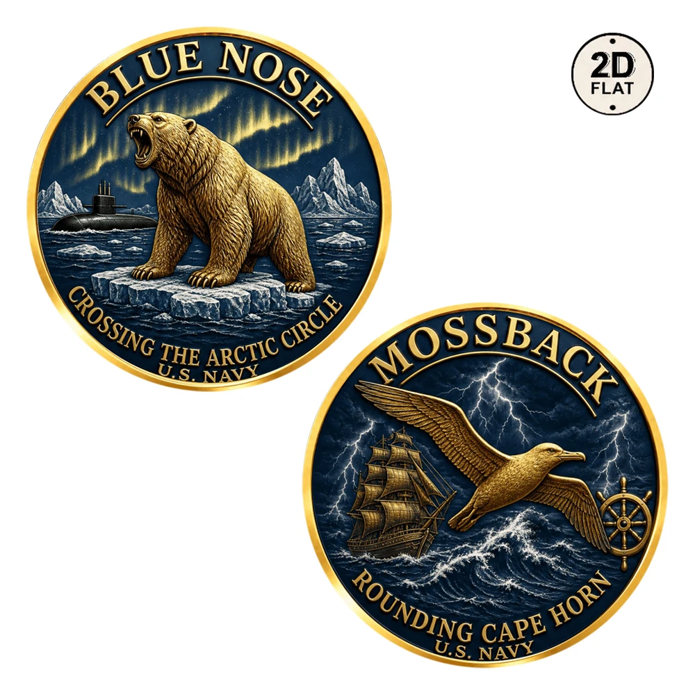 1pc Nautical Arctic Polar Bear & Seagull Collectible Coin Blue Nose Mossback Sea Voyage Metal Token Maritime Lover Gift Decor