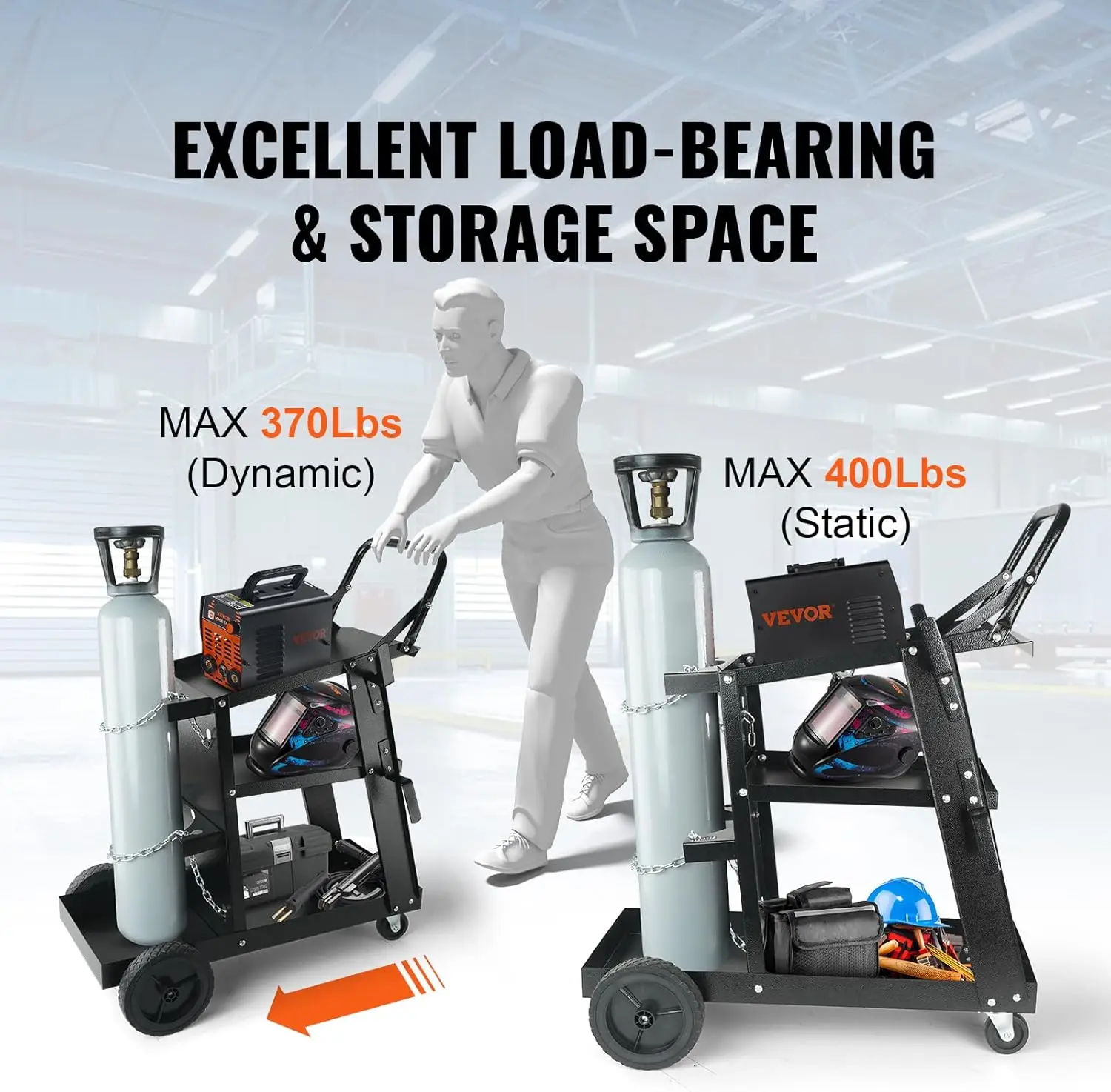 Welding vehicle, 3-layer heavy-duty welding vehicle with a static weight capacity of 400 pounds, 360° rotating wheels