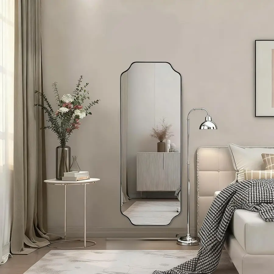 18 x 48 Chrome Full Length Mirror, Large Rectangle Bathroom Mirror, Full Body Wall Mirror with Scalloped Corner Decorative for B