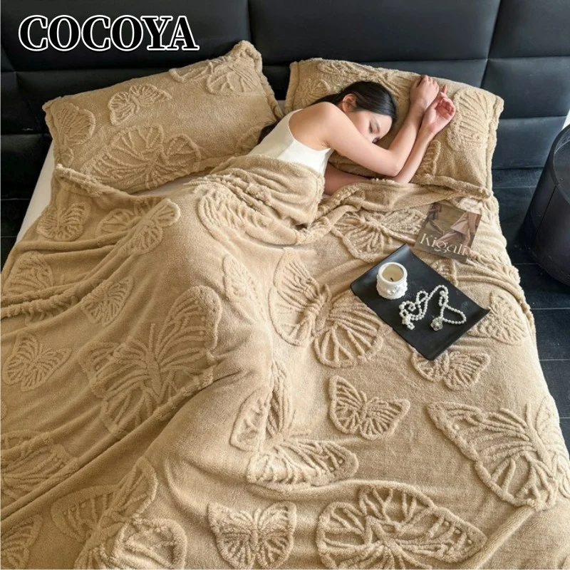 Winter Butterfly Coral Fleece Throw Blanket Soft Plush Jacquard Thin Blankets for Beds Vintage Velvet Cover Blanket Home Decor