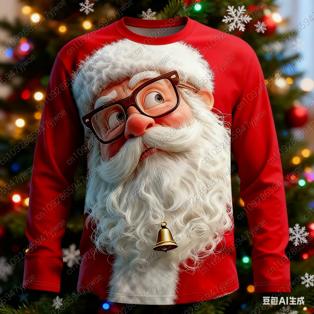 Picture 6: Christmas Men's Santa Claus Funny T Shirt Long Sleeve T Shirt Adult 3d Print Crew Neck Shirts Fashion Basic 3d Street T-Shirt