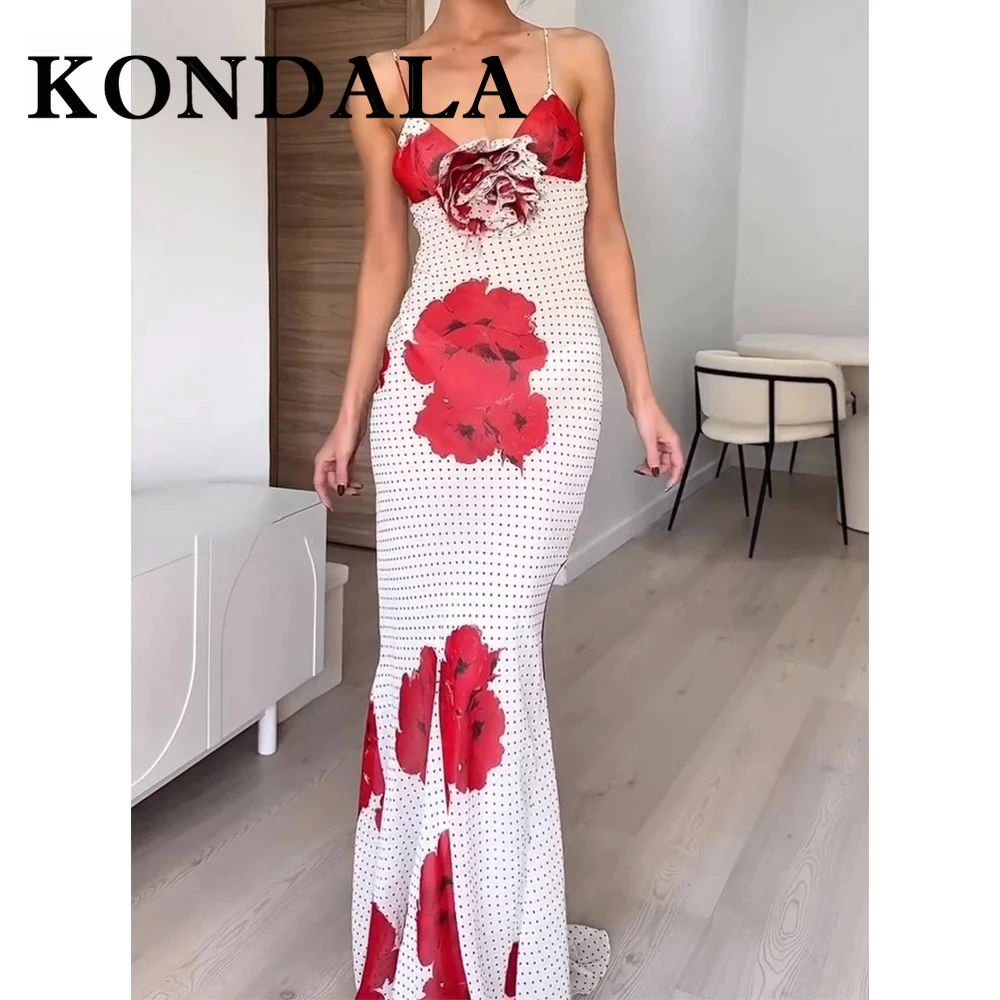 KONDALA شيك غمد أنيق مثير ثلاثية الأبعاد فساتين امرأة الورد ليلة حفلة عيد ميلاد فستان طويل موضة 2025 الصيف كامي الإناث Vestidos