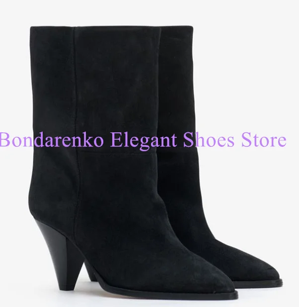 الأزرق الدنيم سبايك الكعوب سيدة حذاء من الجلد مثير أشار تو كعب غريب رقيقة الساق امرأة أحذية بوت قصيرة موضة مأدبة فستان الأحذية #4