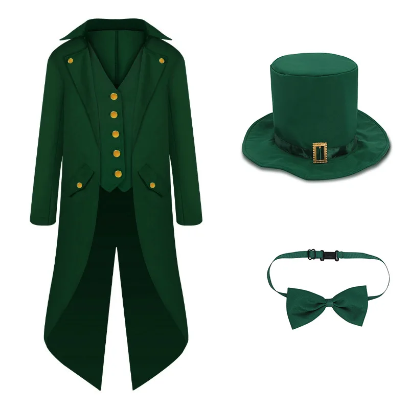 

2025 New Mens St. Patrick's Day Pirate Green Steampunk Green Jacket Tailcoat Renaissance Jacket Halloween Hatter Costume