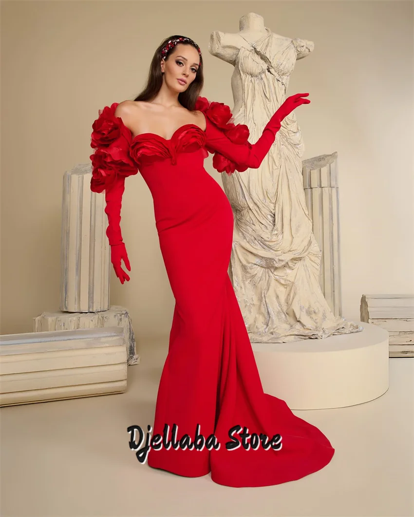 Robes de soirée rouges pour femmes, robe de soirée élégante, épaules dénudées, sur mesure, avec des Appliques de luxe, robes de bal, 2026