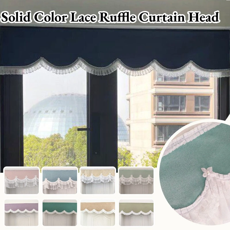 Solid Color Lace Ruffle Curtain Head Self-adhesive Door Floating Curtains Home Decor Curtain Wavy Drape Bay Window Curtain Head