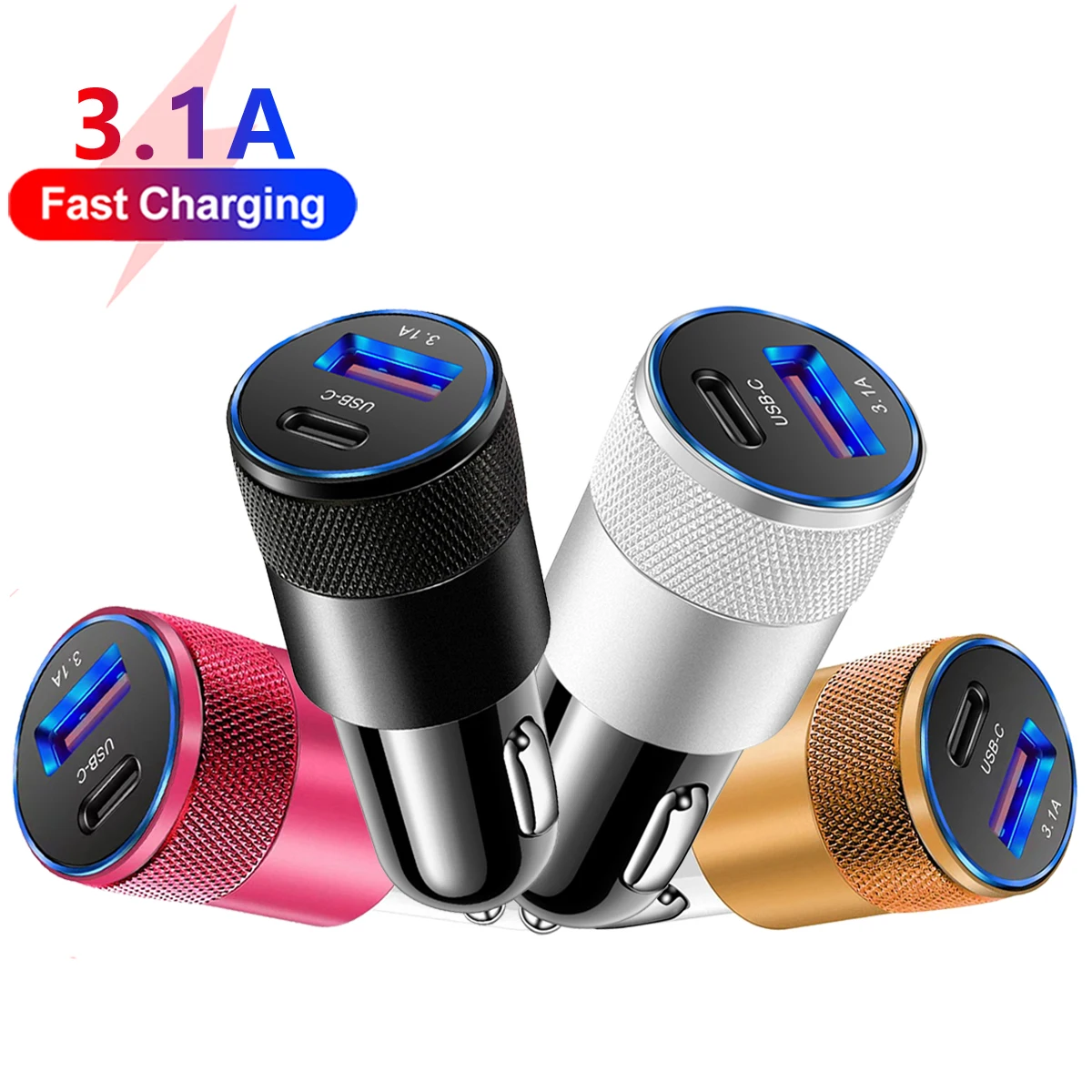 3.1A USB Car Charger Type C Fast Charging Phone Adapter For Xiaomi Huawei PD Phone Charger Adapter Socket Cigarette Lighter