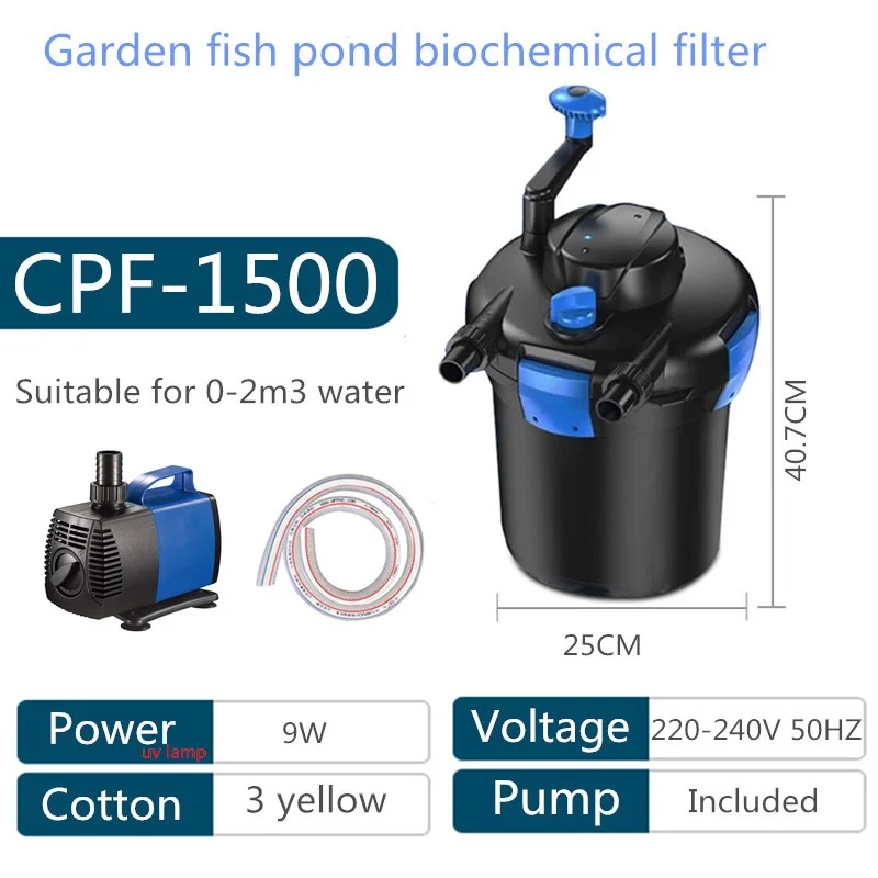 

Fish pond filtration system filter bucket pool farming external CPF-1500 16L suitable for 2m³ fish pond with germicidal lamp