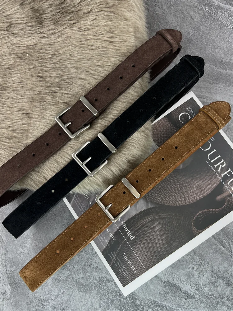 

2025 Designer Luxury Real Leather Suede Waist Belts Women Jeans Waistbands Slim Corsets Silver Buckle Adjustable Ceinture Femme