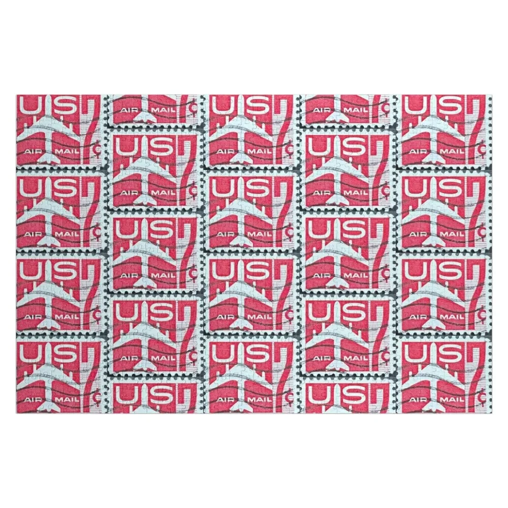 

Red US Air Mail Vintage Postage Stamp Jigsaw Puzzle Wooden Animal Christmas Toys Puzzle