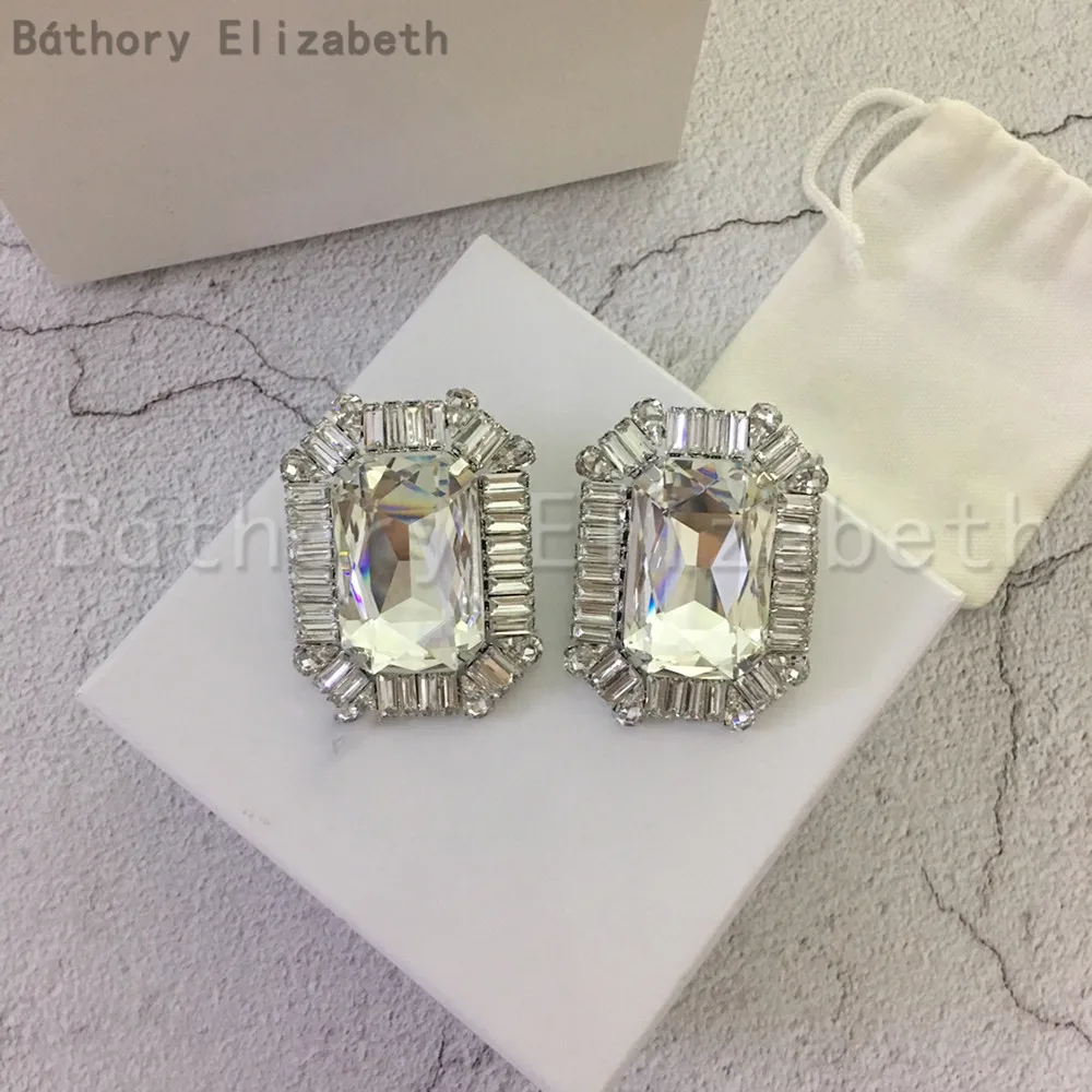 

Elizabeth Báthory European American Exaggerated Large Square Crystal Ear Clip Earring Women High Quality Designer Jewelry Trend