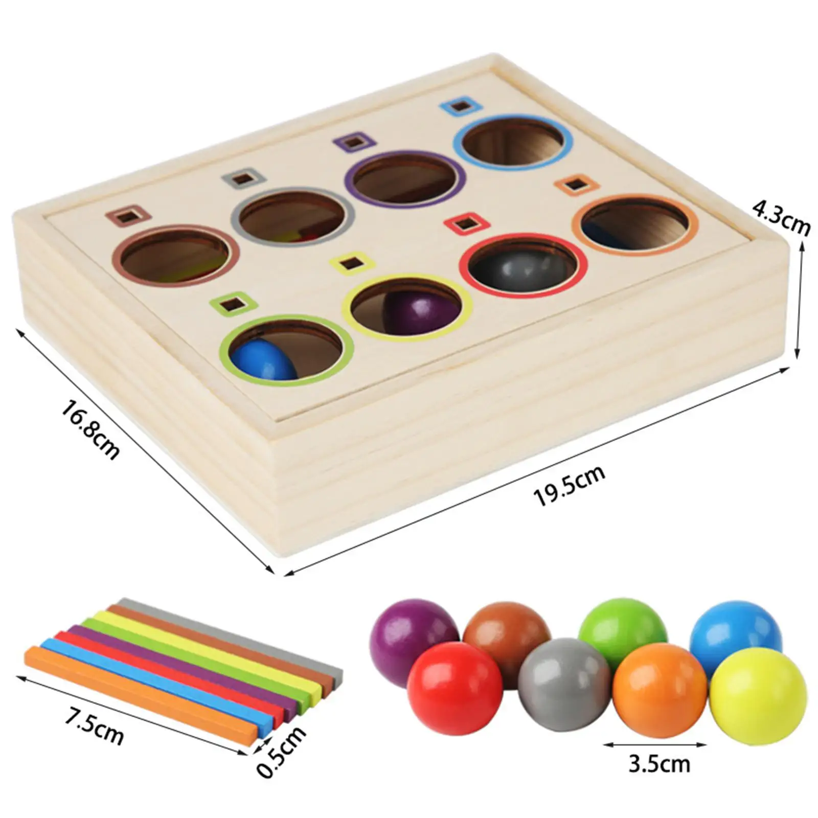 Rainbow Ball Sorting Toy, Montessori Wood Toy, Color Cognitive Toy, Sensory Toy for Birthday Gifts Age 2 3