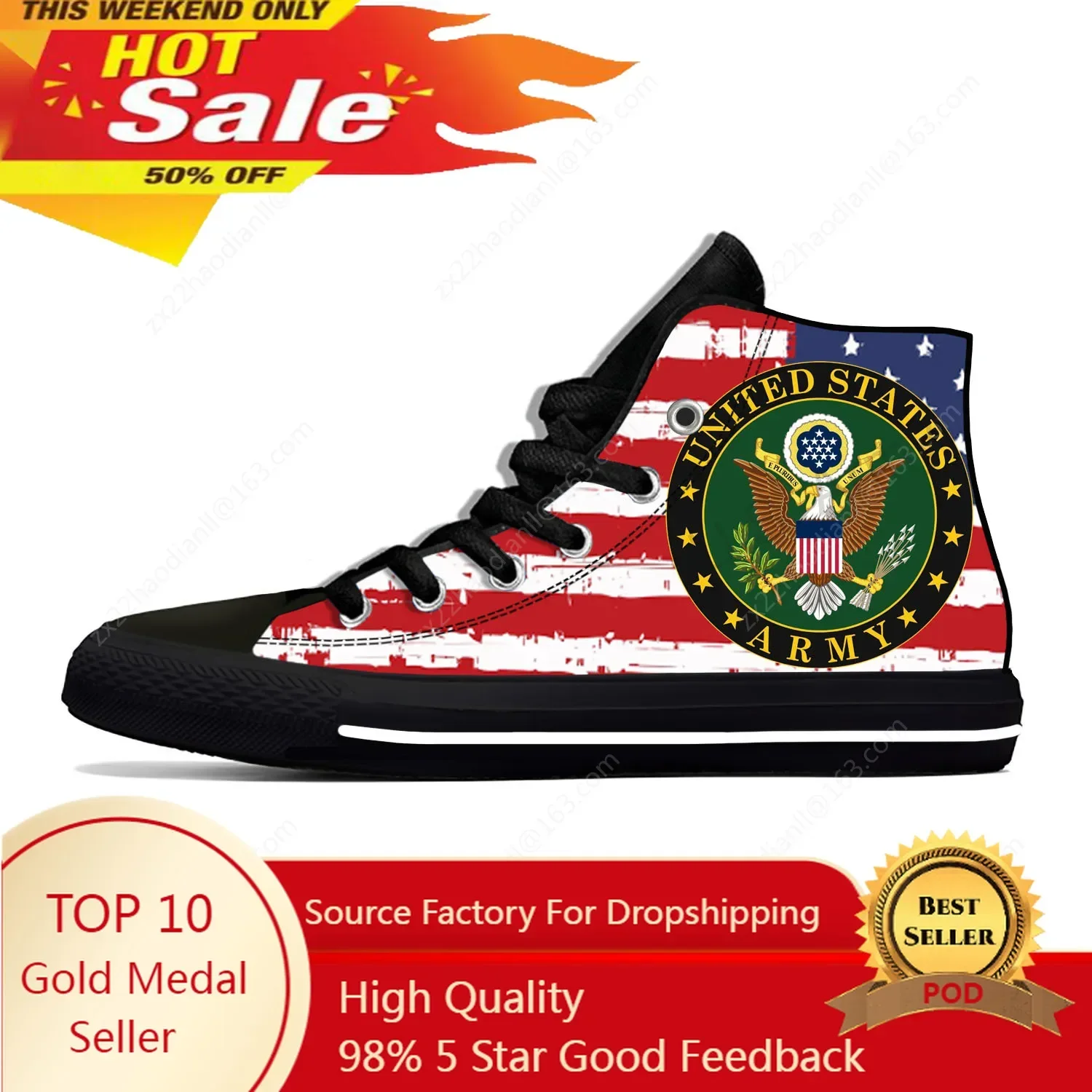United States Army High Top Sneakers Mens Womens Teenager Casual Shoes Canvas Running Shoes 3D Print Breathable Lightweight shoe